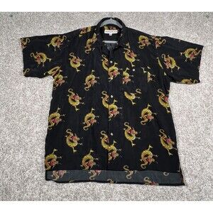 Dagacci Mens Shirt Size XL Black Dragons Print Button Up Short Sleeve